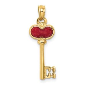 CLOSEOUT! 14k Yellow Gold 3-D Polished Red Enameled Love Heart Key Charm Pendant